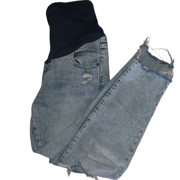 Old Navy OG Straight Full Panel Maternity Light Wash Jeans Size 6 Distressed - Picture 7 of 16